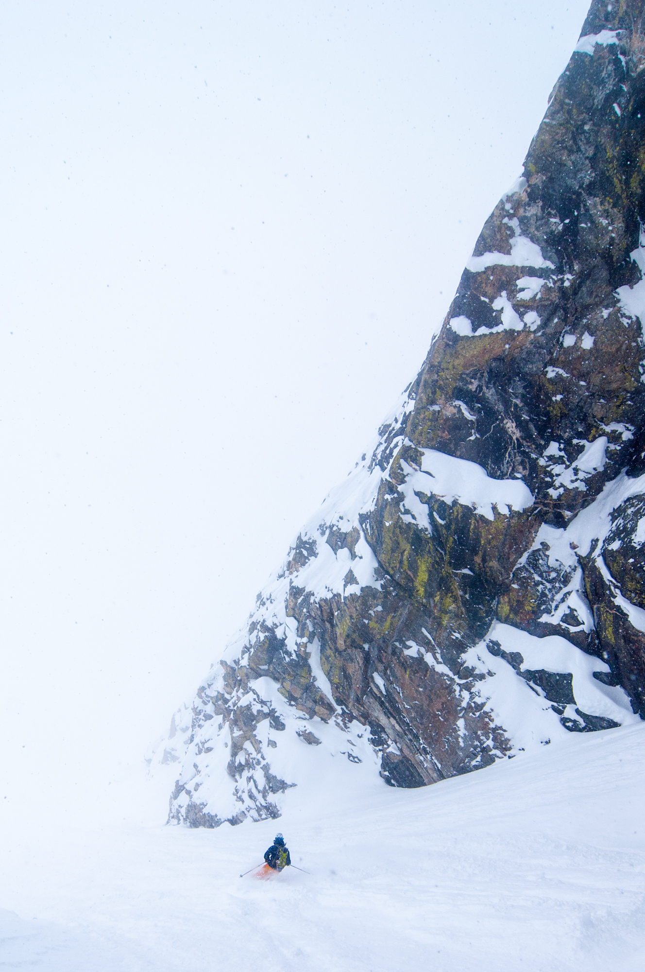 Aaron Nydam in the bottom of the V Couloir