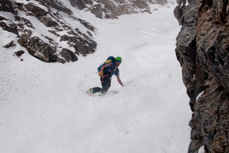 Ben Glatz in the middle of the SouthEast Couloir of the South Teton